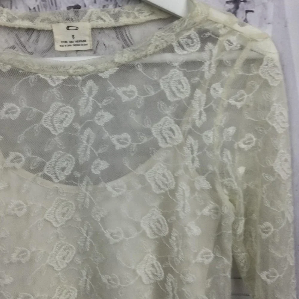 Pins & Needles Lace Crop Top Long Sleeve S